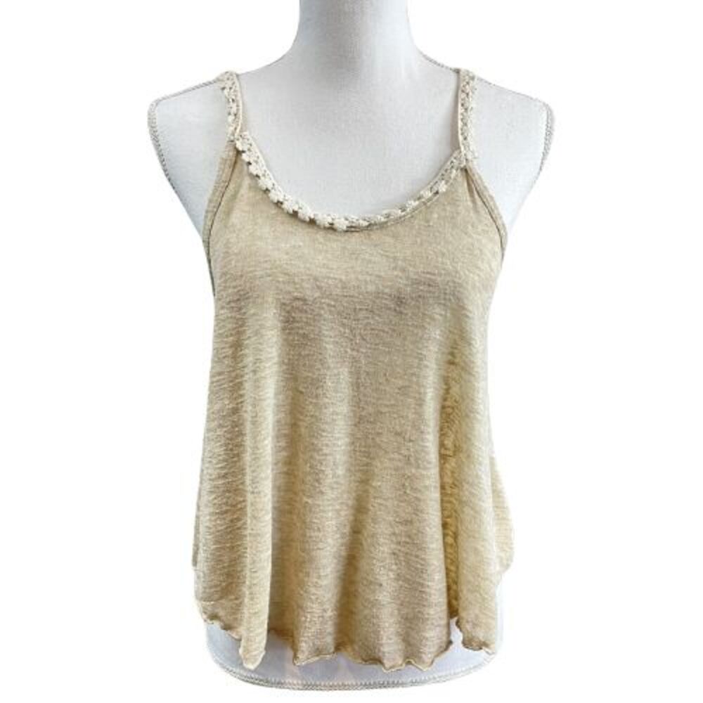 Poetry Women's S Beige Knit Tank Top with Daisy Trim